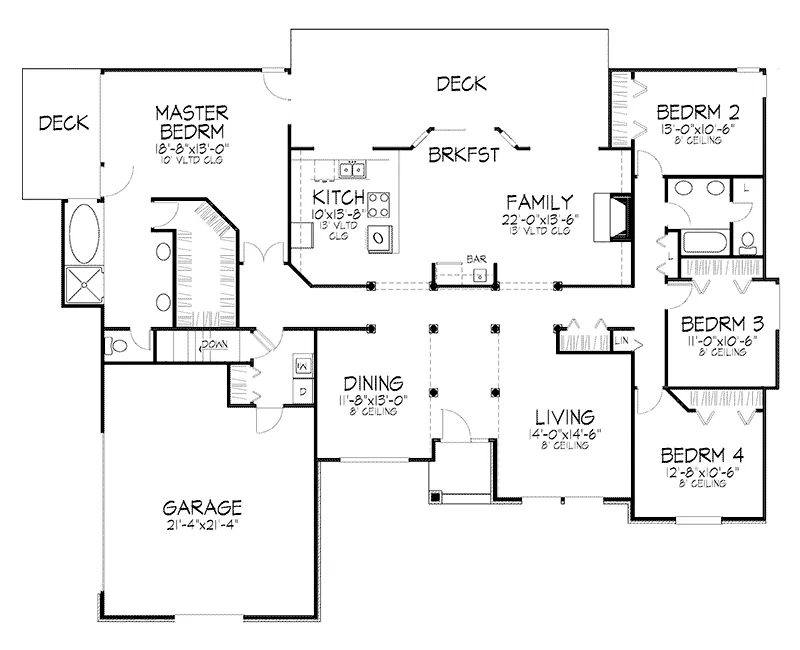Ranch House Plan First Floor - Catalina Bay Ranch Home 072D-0017 - Search House Plans and More