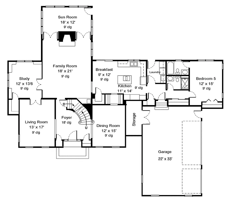 Colonial House Plan First Floor - Murray Bridge Southern Home 072D-0089 - Shop House Plans and More