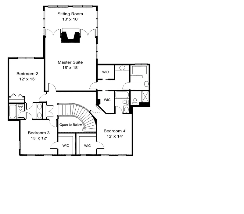 Colonial House Plan Second Floor - Murray Bridge Southern Home 072D-0089 - Shop House Plans and More