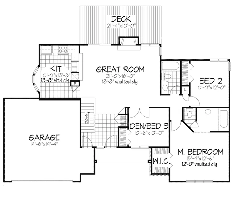 Modern House Plan First Floor - Calhoun Hollow Ranch Home 072D-0355 - Search House Plans and More