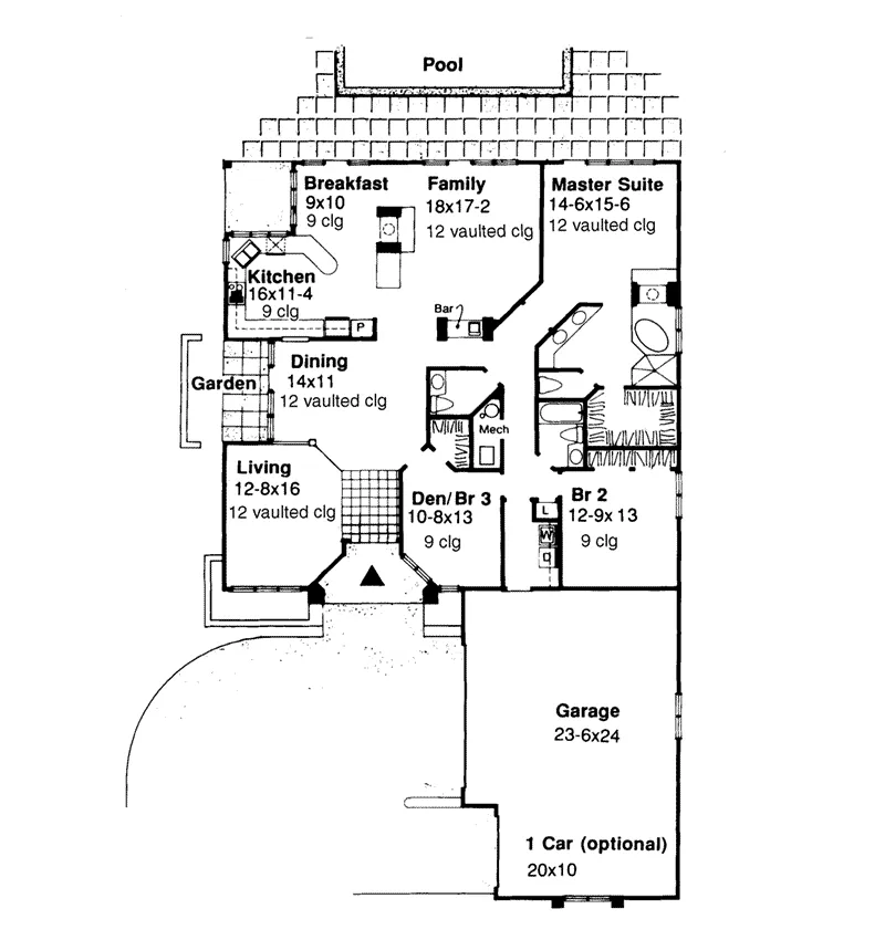 Santa Fe House Plan First Floor - Catarina Southwestern Home 072D-0389 - Search House Plans and More