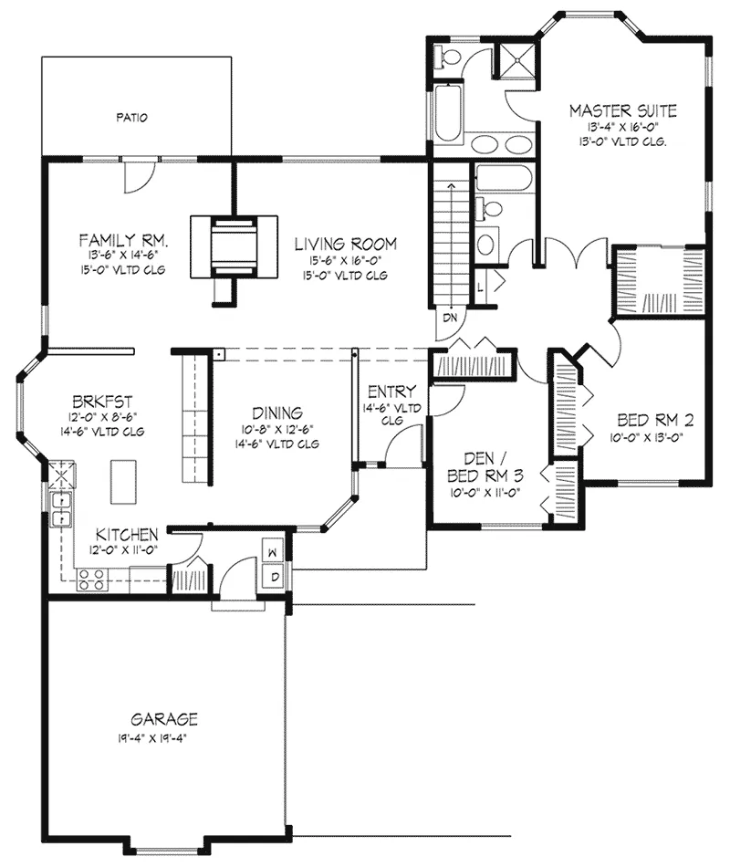 Ranch House Plan First Floor - Dakota Rustic Home 072D-0514 - Search House Plans and More