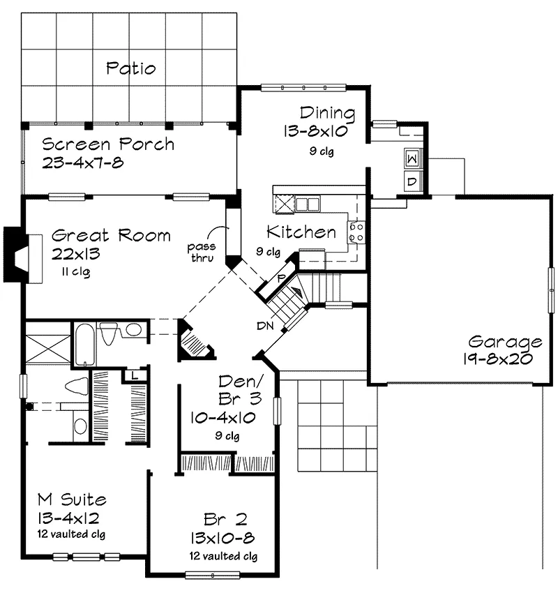 Ranch House Plan First Floor - Golterman Park Country Home 072D-0528 - Search House Plans and More