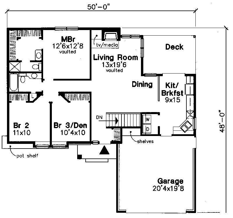 Ranch House Plan First Floor - Spicewood Ranch Home 072D-0664 - Shop House Plans and More