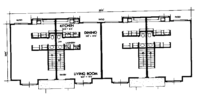 Southern House Plan First Floor - Concordia Two-Story Fourplex 072D-0734 - Search House Plans and More