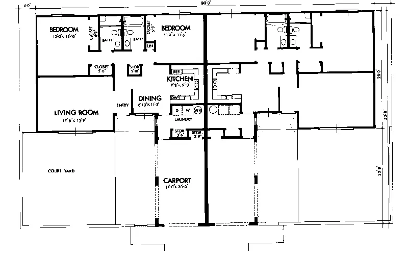 Southwestern House Plan First Floor - El Camino Spanish Style Duplex 072D-0745 - Search House Plans and More