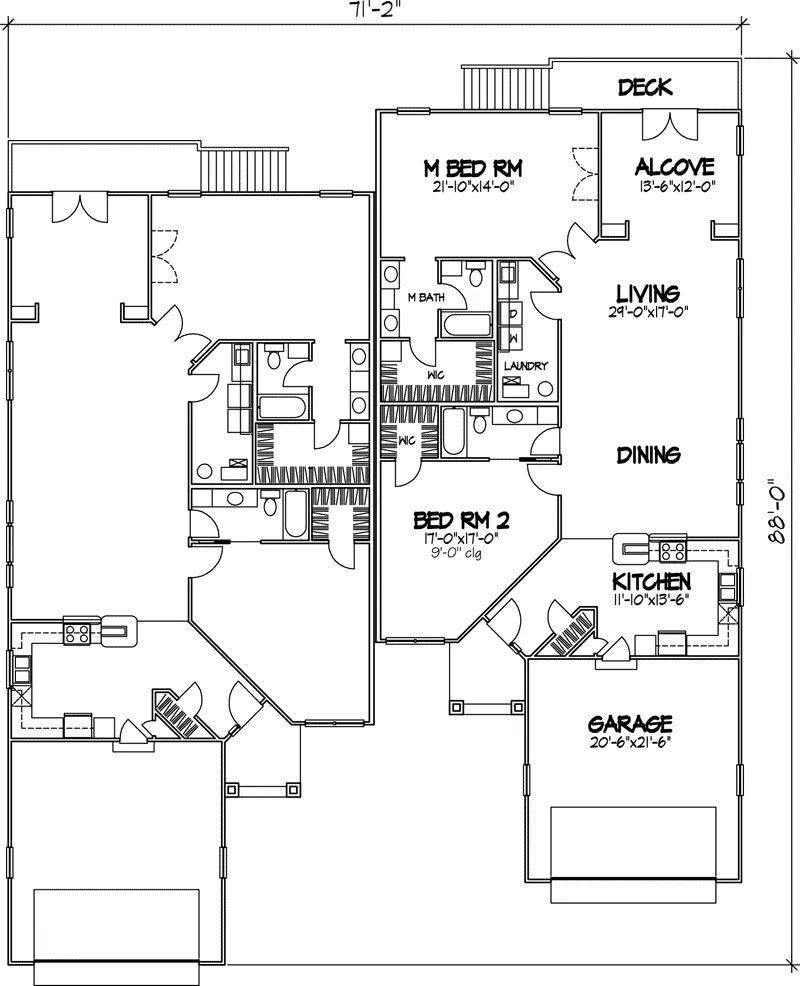 Multi-Family House Plan First Floor - Trammelle Stucco Duplex 072D-0801 - Shop House Plans and More