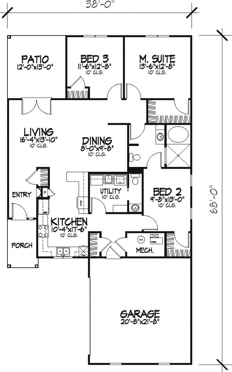 Traditional House Plan First Floor - Auden Narrow Lot Ranch Home 072D-0929 - Search House Plans and More