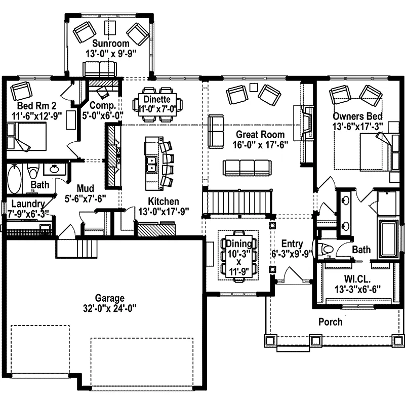 Traditional House Plan First Floor - Green Orchard Ranch Home 072D-1108 - Search House Plans and More