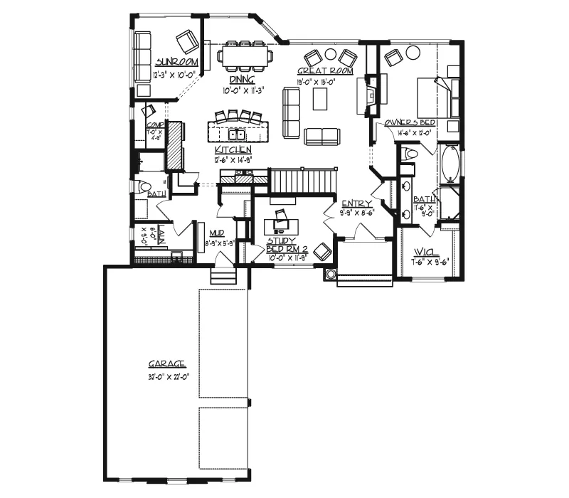 Cabin & Cottage House Plan First Floor - Hollybend Country French Home 072D-1110 - Search House Plans and More