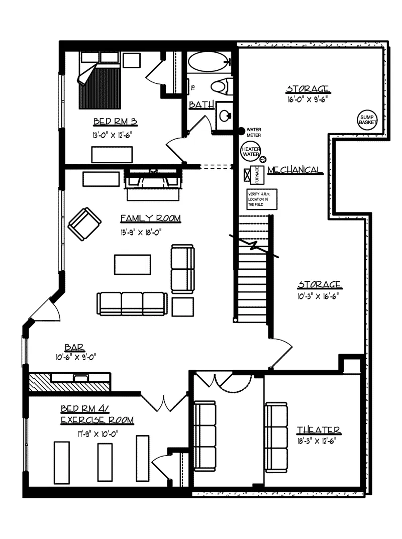 Cabin & Cottage House Plan Lower Level Floor - Hollybend Country French Home 072D-1110 - Search House Plans and More