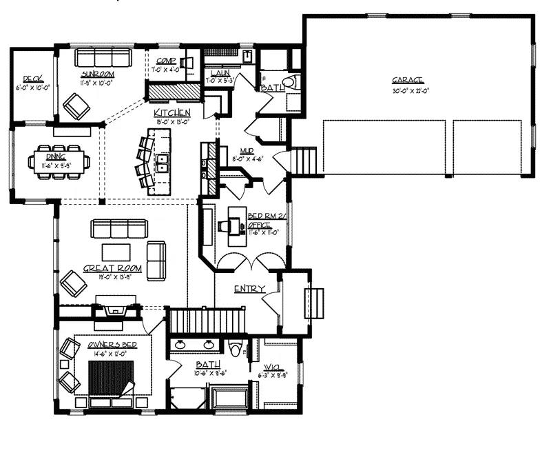 Ranch House Plan First Floor - Onesto Craftsman Home 072D-1111 - Shop House Plans and More