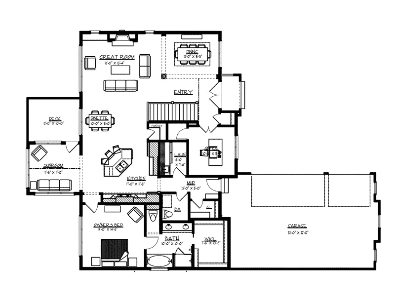 Cabin & Cottage House Plan First Floor - Oak Bridge Craftsman Home 072D-1112 - Shop House Plans and More