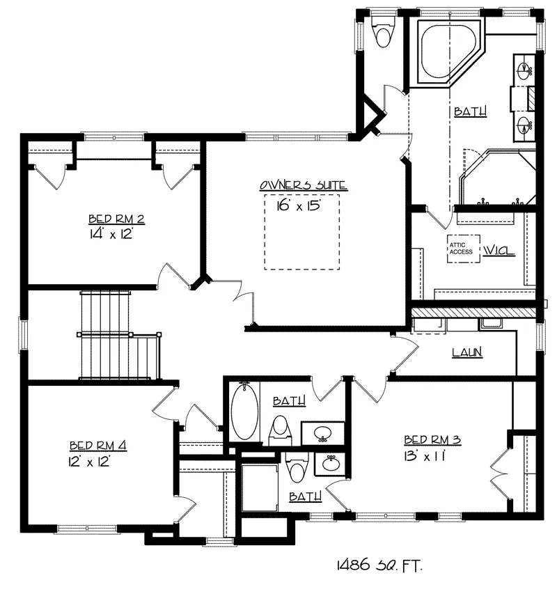 Arts & Crafts House Plan Second Floor - Cobb Bluff Craftsman Home 072D-1114 - Search House Plans and More