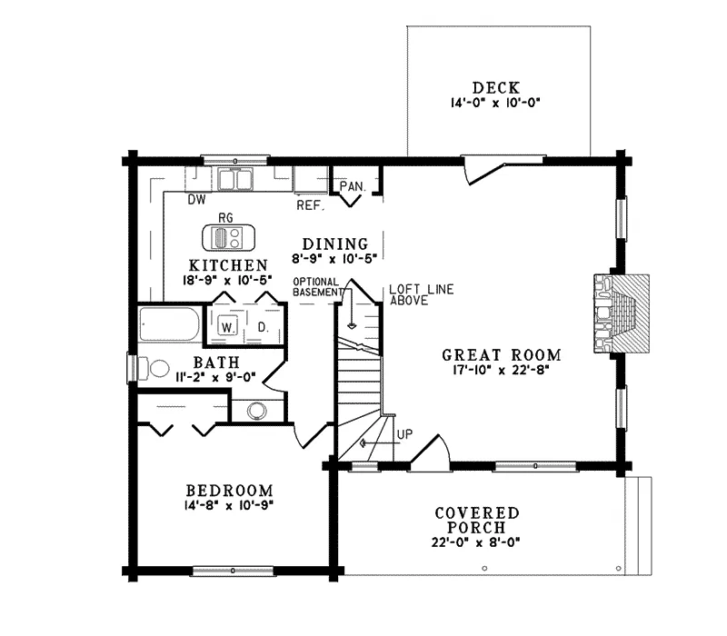 Southern House Plan First Floor - Log Creek Rustic Log Cabin Home 073D-0002 - Shop House Plans and More