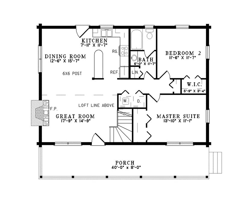 Country House Plan First Floor - Crooked Creek Log Cabin Home 073D-0013 - Search House Plans and More