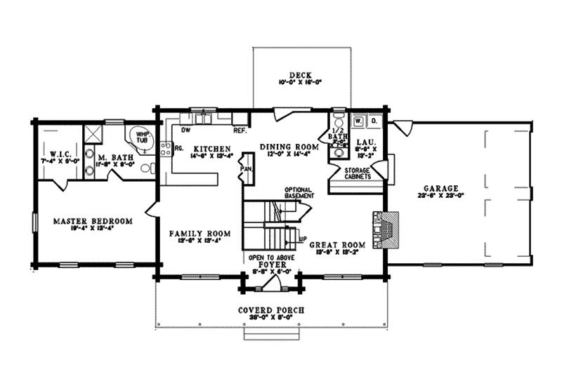 Cabin & Cottage House Plan First Floor - Glacier Bay Rustic Log Home 073D-0018 - Search House Plans and More