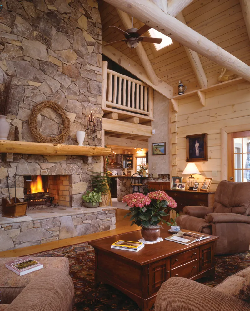 Log House Plan Fireplace Photo 01 - Sitka Rustic Country Log Home 073D-0021 - Shop House Plans and More