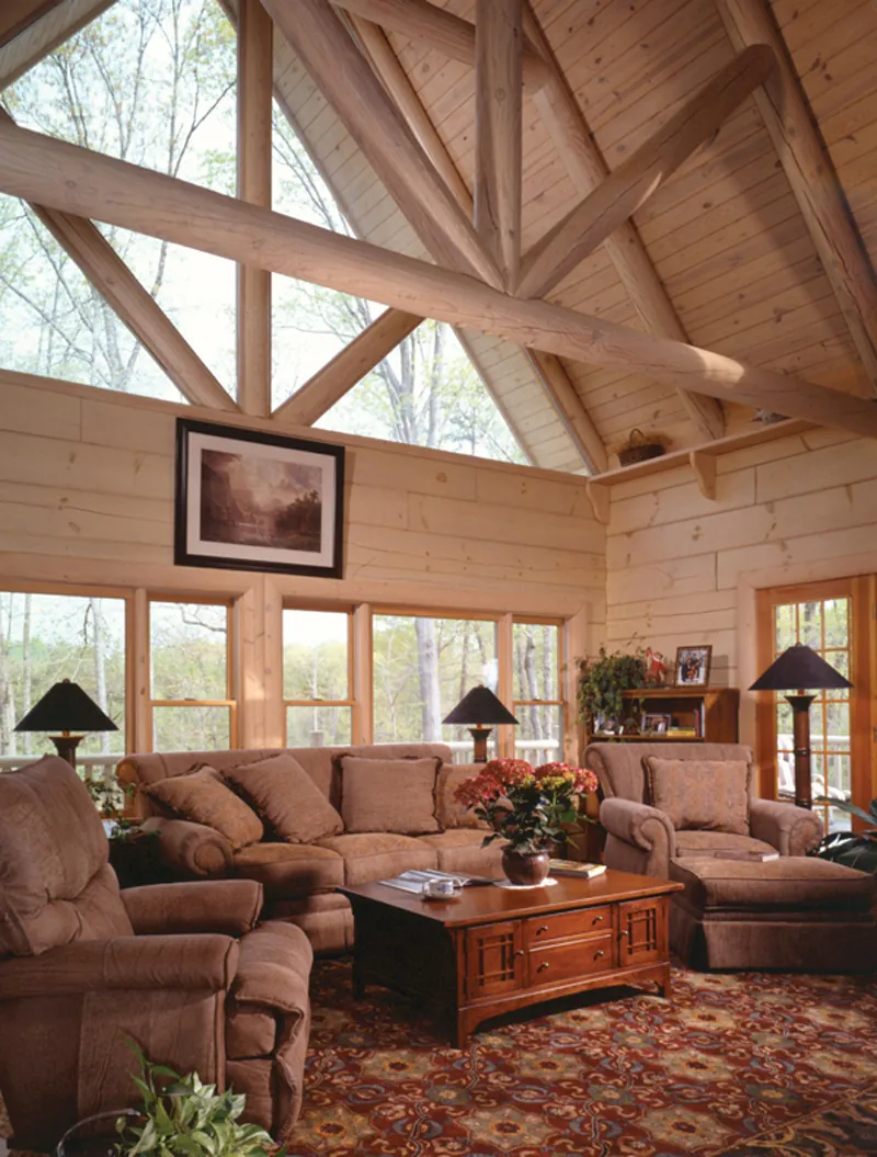 Log House Plan Living Room Photo 01 - Sitka Rustic Country Log Home 073D-0021 - Shop House Plans and More