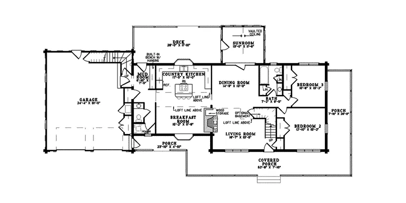 Vacation House Plan First Floor - Eads Creek Traditional Log Home 073D-0029 - Search House Plans and More