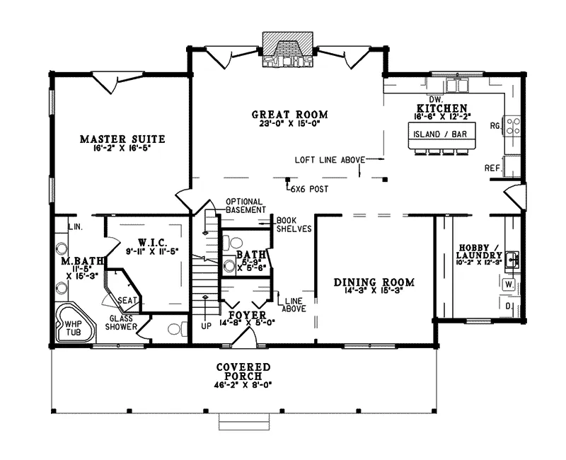 Farmhouse Plan First Floor - Yellowstone Point Log Home 073D-0036 - Shop House Plans and More