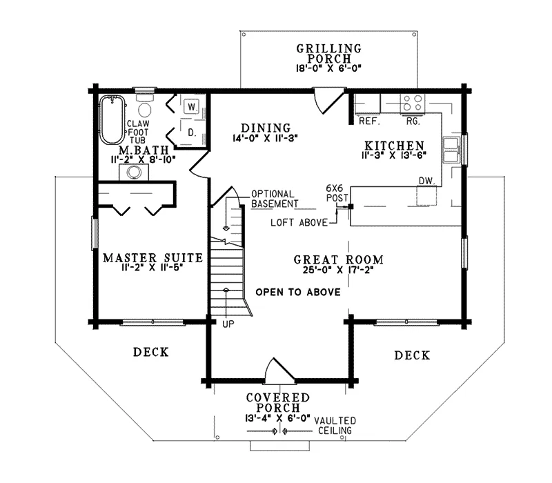 Log House Plan First Floor - Campbell Creek Log Home 073D-0037 - Search House Plans and More