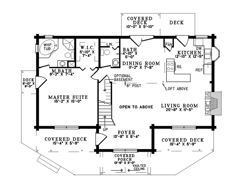 Traditional House Plan First Floor - Alpinecrest Mountain Log Home 073D-0039 - Search House Plans and More