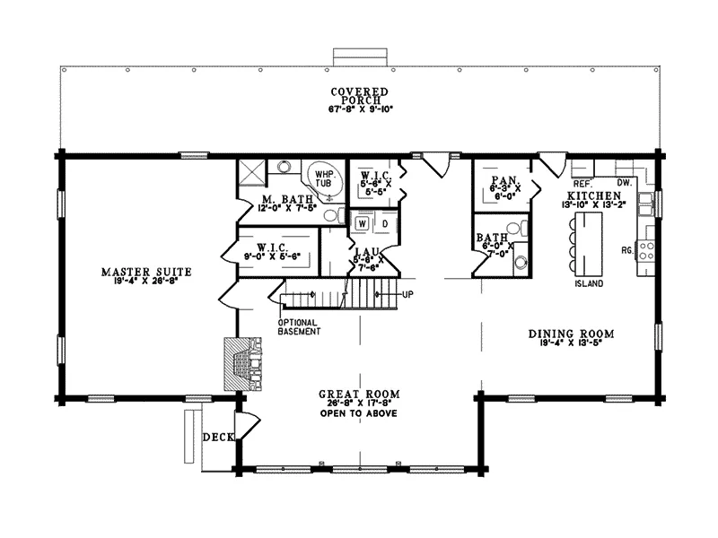 Cabin & Cottage House Plan First Floor - Turner Way A-Frame Log Home 073D-0048 - Shop House Plans and More
