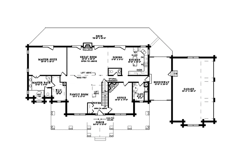 Vacation House Plan First Floor - Duck Bay Luxury Log Home 073D-0055 - Search House Plans and More