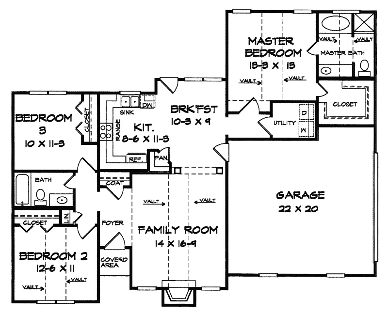 Colonial House Plan First Floor - Kings Cliff Efficient Ranch Home 076D-0002 - Search House Plans and More