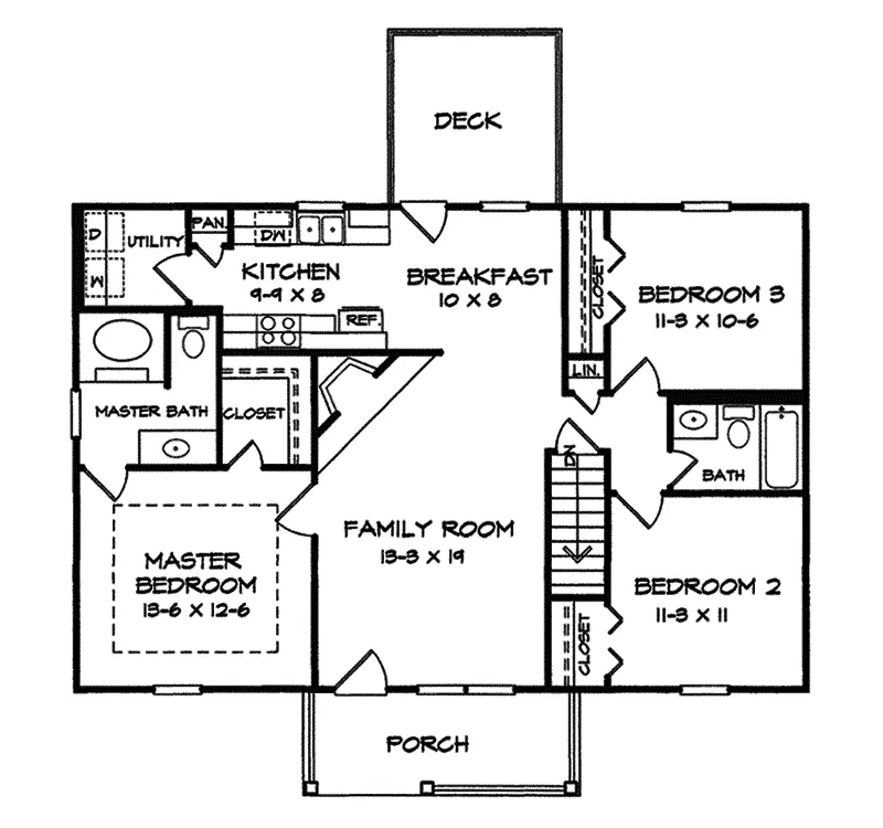 Traditional House Plan First Floor - Windale Country Ranch Home 076D-0012 - Shop House Plans and More