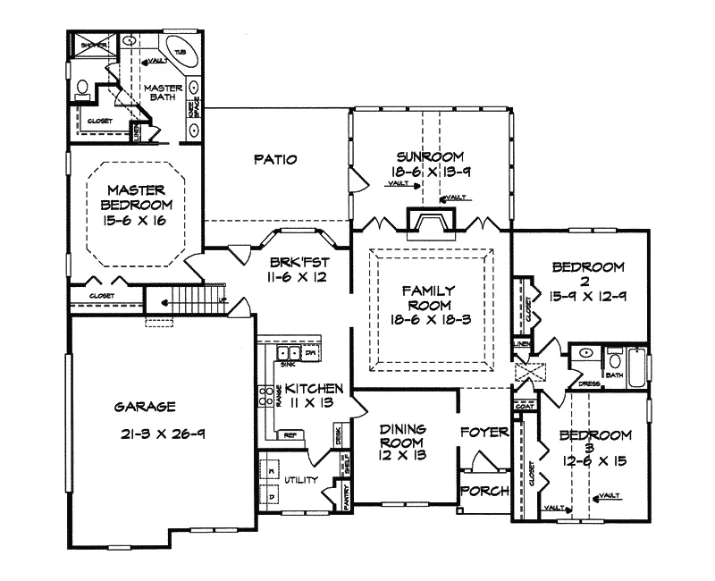 Sunbelt House Plan First Floor - Monica Pier Sunbelt Ranch Home 076D-0140 - Shop House Plans and More