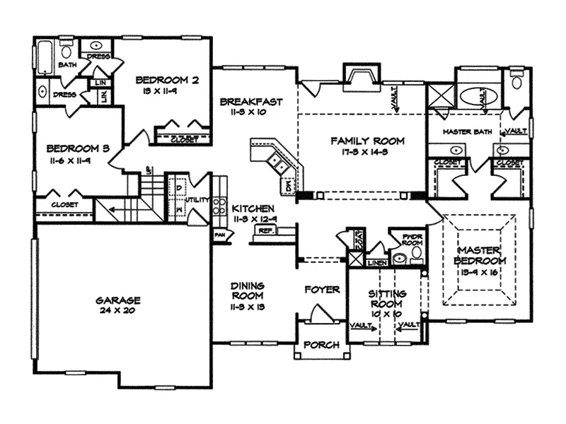 Ranch House Plan First Floor - Rolla Place Sunbelt Ranch Home 076D-0142 - Shop House Plans and More