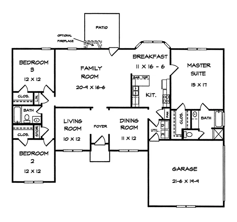 Traditional House Plan First Floor - Cabinda Ranch Home 076D-0143 - Search House Plans and More