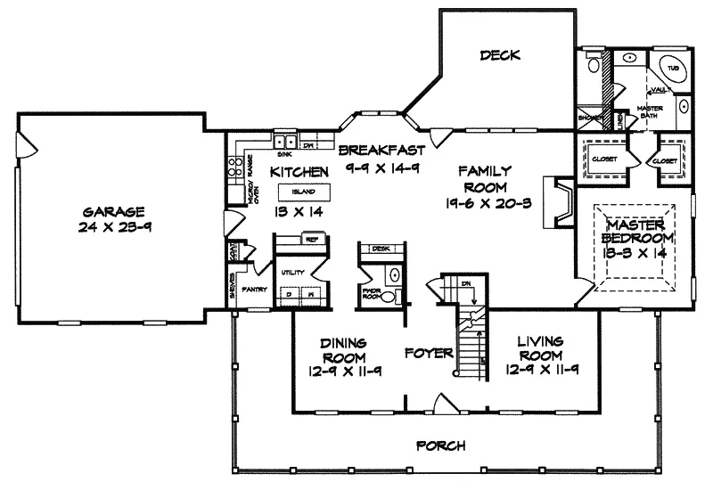 Cape Cod & New England House Plan First Floor - Laurel Oak Country Home 076D-0161 - Shop House Plans and More