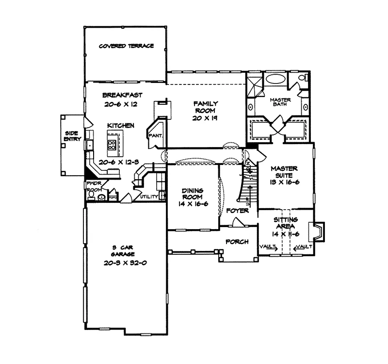 Traditional House Plan First Floor - Dunster Country French Home 076D-0180 - Search House Plans and More