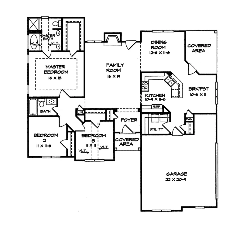 Ranch House Plan First Floor - Capeheart Ranch Home 076D-0194 - Search House Plans and More