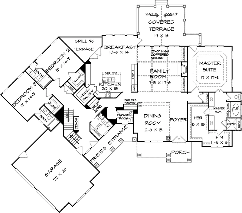 Country House Plan First Floor - Brechin Park Craftsman Home 076D-0209 - Search House Plans and More