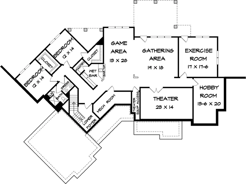 Country House Plan Lower Level Floor - Brechin Park Craftsman Home 076D-0209 - Search House Plans and More
