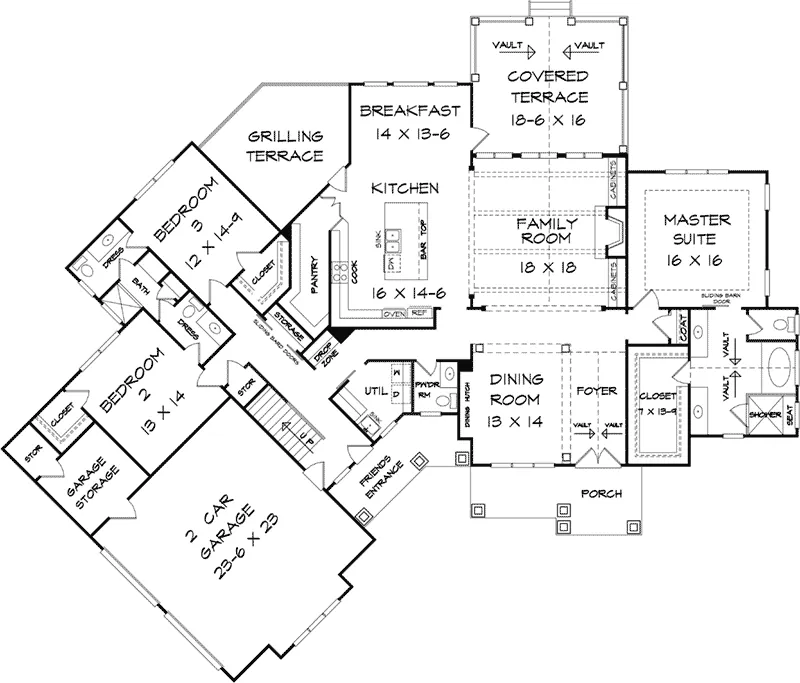 Craftsman House Plan First Floor - Blairsville Park Country Home 076D-0222 - Search House Plans and More