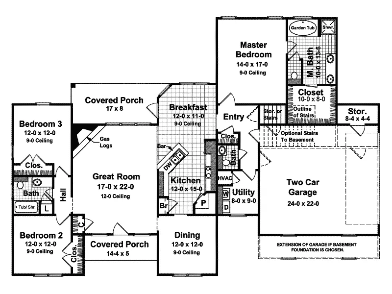 Traditional House Plan First Floor - Vassier Ranch Home 077D-0002 - Shop House Plans and More