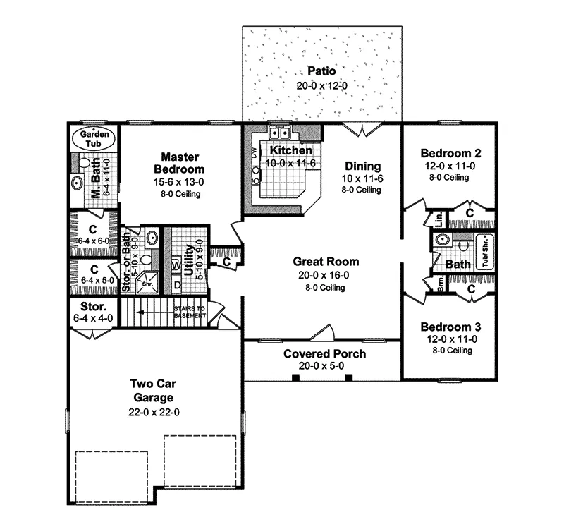 Ranch House Plan First Floor - Girasol Ranch Home 077D-0024 - Search House Plans and More