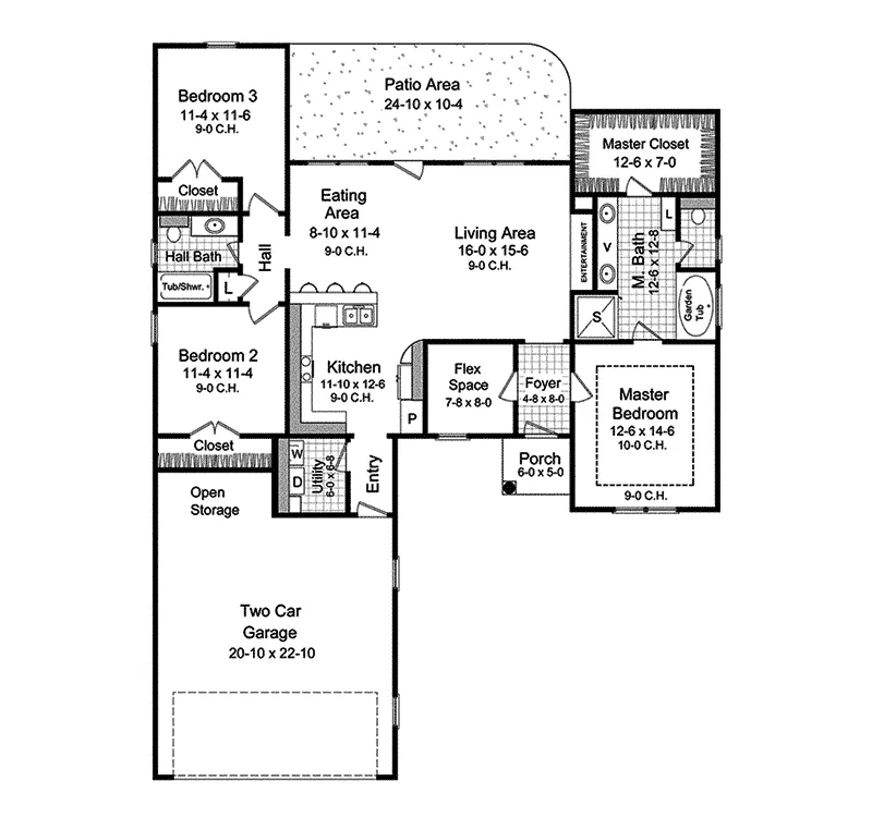 Traditional House Plan First Floor - Lake Charles Ranch Home 077D-0033 - Shop House Plans and More