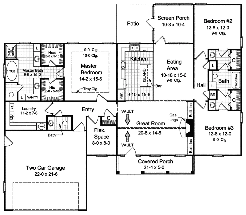 Ranch House Plan First Floor - Gravois Ridge Country Home 077D-0059 - Search House Plans and More