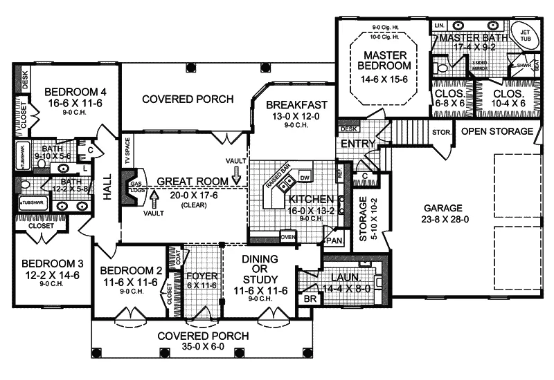 Traditional House Plan First Floor - Liberty Crossing Southern Home 077D-0076 - Shop House Plans and More