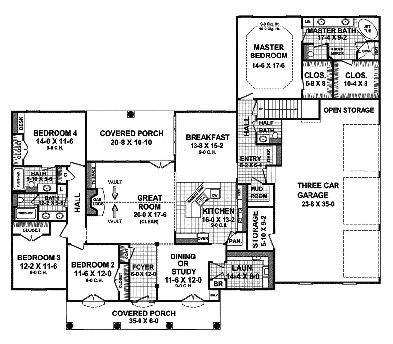 Traditional House Plan First Floor - Doubletree Park Ranch Home 077D-0104 - Search House Plans and More