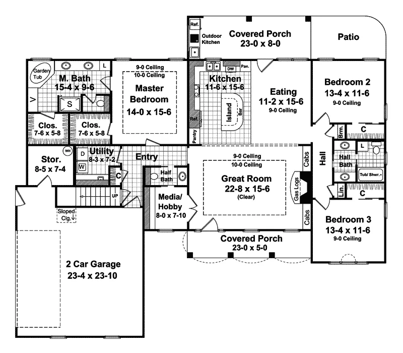 Ranch House Plan First Floor - Holly Green Country Ranch Home 077D-0128 - Search House Plans and More