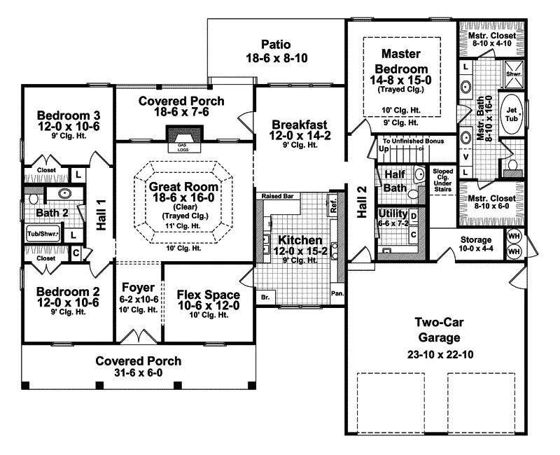 Rustic House Plan First Floor - Hillcrest Spring Ranch Home 077D-0130 - Search House Plans and More