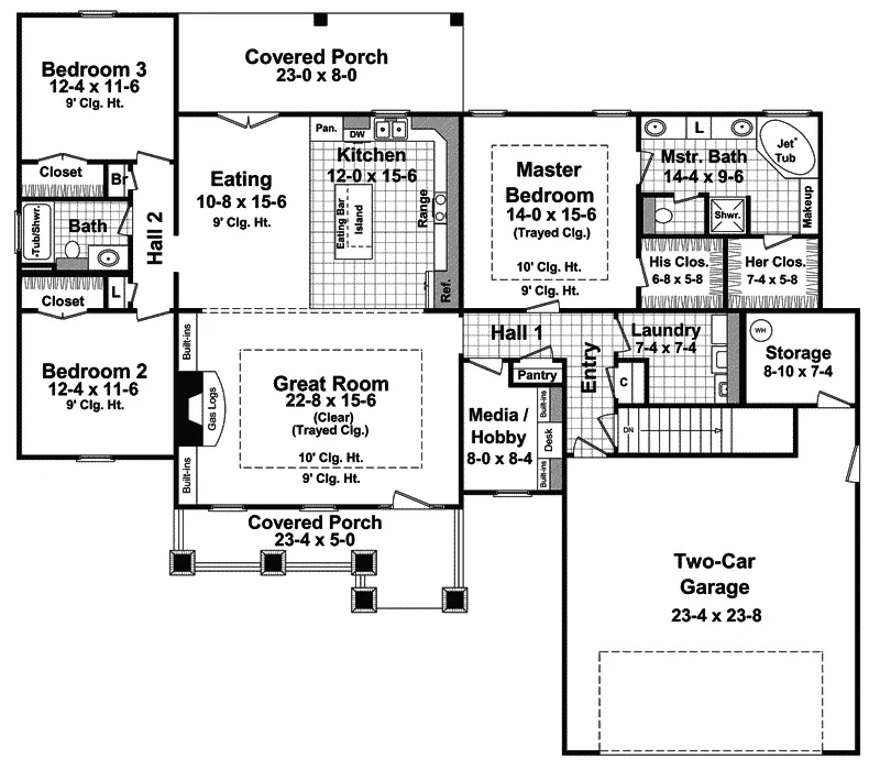 Ranch House Plan First Floor - Heatherton Craftsman Home 077D-0163 - Search House Plans and More