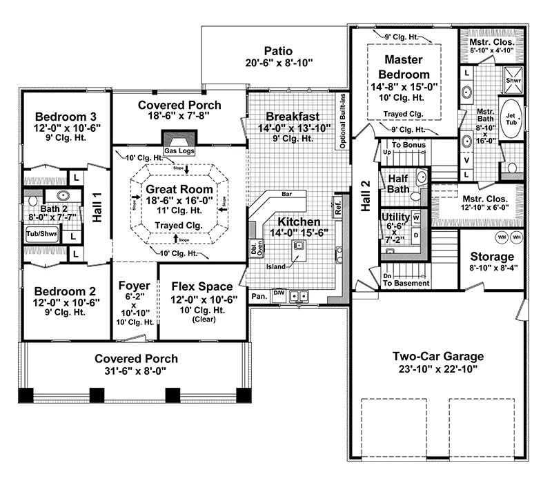 Ranch House Plan First Floor - Oakmont Hill Craftsman Home 077D-0164 - Shop House Plans and More